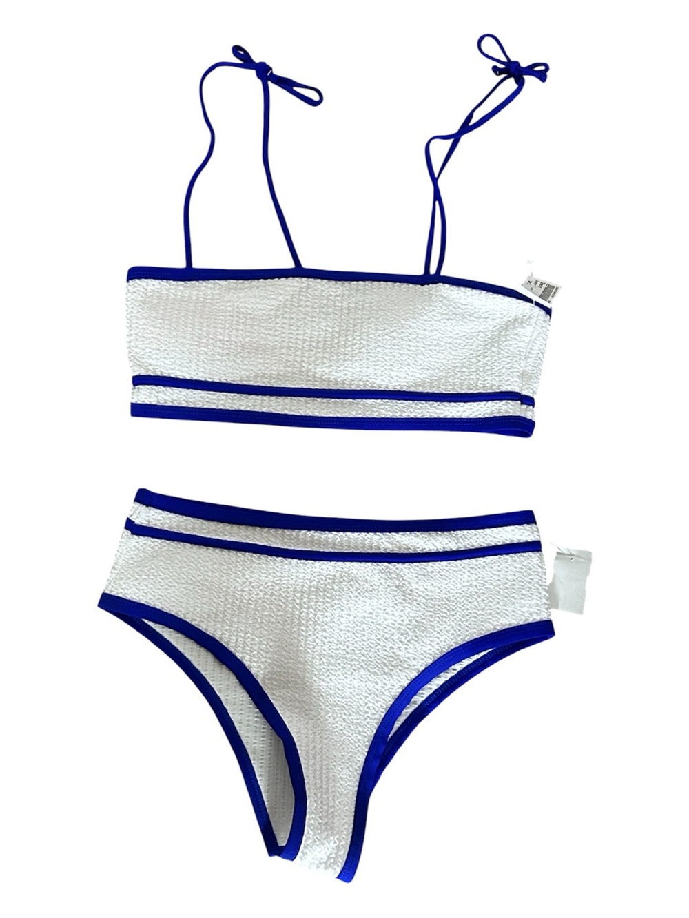 SHEIN White and Blue Textured Two-Piece Bikini